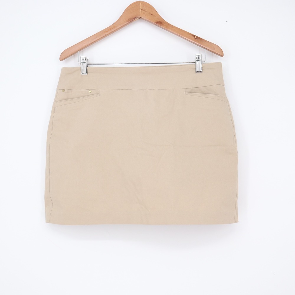 Attyre New York Skort Womens 12 Tan Stretch Pockets Excellent